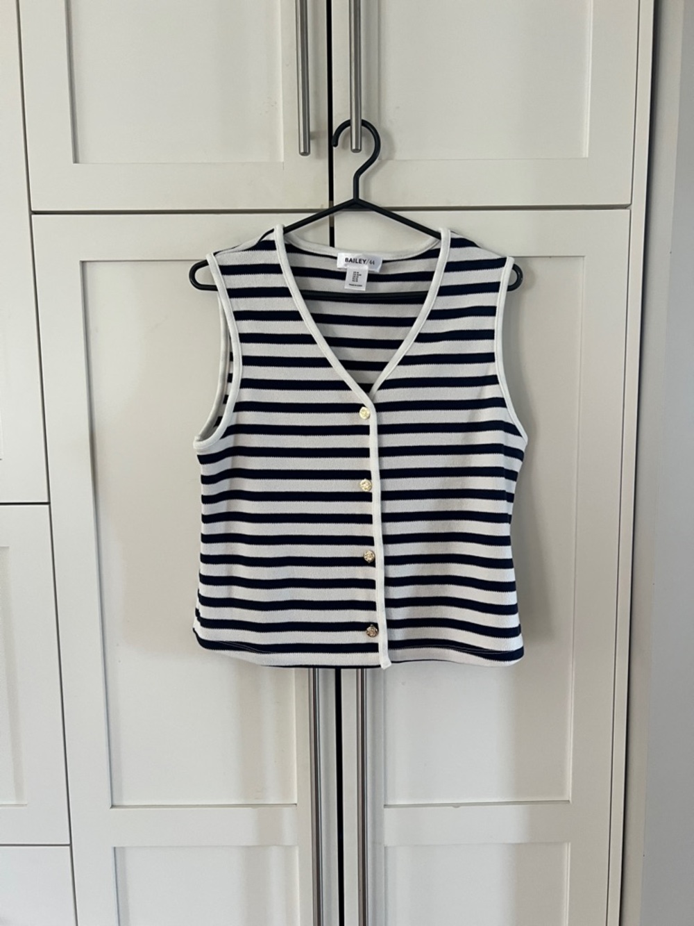 Bailey 44 Navy and White Striped Sleeveless Button Tank